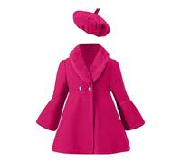 Set di cappottino e cappello in lana tinta unita per bambine da 1 a 6 anni, vestiti coordinati per famiglie di 4 persone (X1-rosa acceso, 12-18 mesi)
