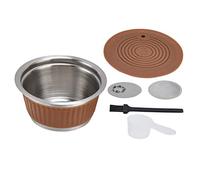 Set di capsule per caffè riutilizzabili in acciaio inox, ricaricabili, con filtro a tazza per macchina, completo di spazzola e cucchiaio, con coperchio pressatore per (Marrone)