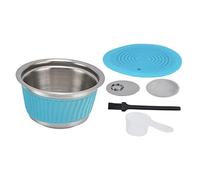 Set di capsule per caffè riutilizzabili in acciaio inox, ricaricabili, con filtro a tazza per macchina, completo di spazzola e cucchiaio, con coperchio pressatore per (Blu)