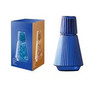 Set di Caraffa e Bicchiere per Acqua da Comodino Vintage da 34 Once, Caraffa per Acqua da Notte Classica da Comodino in Vetro a Strisce con Bicchiere in Vetro, Brocca per Acqua in Vetro(Blu)