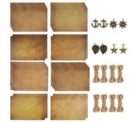 Set di carta da lettere con busta, vintage, con 8 buste in carta kraft vintage, 16 fogli di carta kraft vintage, 8 chiavi retrò, 8 corde di canapa, per lettere di amore, matrimonio, compleanno