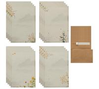 Set di carta da lettere e buste con motivo floreale, 32 fogli di carta da cancelleria vintage e 16 buste in carta kraft con chiusura adesiva, facile da stampare, set per biglietti di auguri, inviti