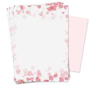 Set di carta da lettere romantica | intestata con busta | 50 fogli DIN A4 | rosa con stampa a cuore | amore matrimonio San Valentino invito | dv157