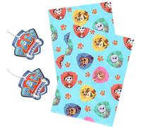 Set Di Carta Da Regalo Per Compleanno 2 Fogli 2 Etichette - PAW PATROL SCUDI