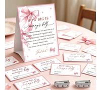 Set di carte da gioco a tema fiocco rosa, include cartello in carta "Quanto è grande la pancia della mamma" + metro a nastro + piccole carte, decorazione per festa festa di nascità, set di forniture p