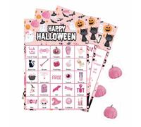 Set di carte da gioco rosa per Halloween Bingo, per 24 giocatori | Gioco per 24 giocatori, riunioni di famiglia, adulti, attività di festa