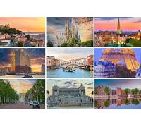 Set di cartoline città in Europa: 9 carte singole - motivo: Londra Amsterdam Roma Parigi Lisbona Venezia Barcellona - Foto/Immagini/Souvenir