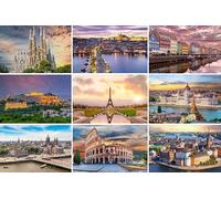 Set di cartoline città in Europa: 9 carte singole - motivo: Parigi Barcellona Roma Praga Amsterdam Atene Copenaghen Budapest - foto/immagini/souvenir