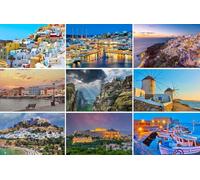 Set di cartoline Grecia: 9 singole carte - Motivi: Atene Creta Rodi Mykonos Santorini Meteora-monasteri- foto/immagini/souvenir