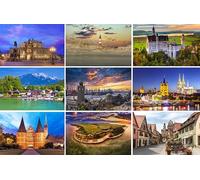 Set di cartoline in Germania, 9 biglietti singoli - motivo: Amburgo Colonia Dresda Lubecca Amrum Rügen Rothenburg ob der Tauber Neuschwanstein foto/immagini/souvenirs
