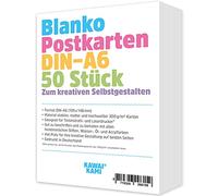 Set di cartoline vuote KAWAI-KAMI, cartoline per autoprogettazione, dipingere, scrivere, disegnare, dipingere, stampare, cartolina in cartoncino bianco, 50 cartoline, cartone da 300 g, DIN A6