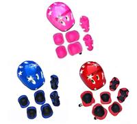 Set di caschi 7 in 1 per bambini con ginocchiere, gomitiere e polsiere per bambini dai 5 ai 16 anni - scocca in PE + imbottitura in EVA, vestibilità regolabile, design ventilato per skateboard