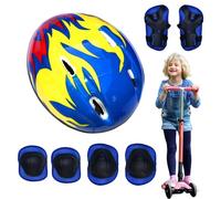 Set di caschi da ciclismo per bambini, 7 pezzi, attrezzatura protettiva di sicurezza, 140 g, ginocchiere, gomitiere, polsi, casco regolabile per esterni, ideale per ragazzi, ragazze, giovani e