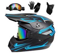Set di Caschi da Motocross Per Adulti DOT, Caschi Integrali da Corsa Fuoristrada Per Bambini, con Occhiali, Guanti E Maschera, Visiera Parasole Regolabile Unisex-Adulto(905 blue,S(52-53cm))
