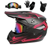 Set di Caschi da Motocross Per Adulti DOT, Caschi Integrali da Corsa Fuoristrada Per Bambini, con Occhiali, Guanti E Maschera, Visiera Parasole Regolabile Unisex-Adulto(905 red,M(54-55cm))