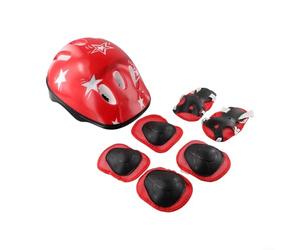 Set di caschi e protezioni per bambini 7 in 1 per bambini dai 5 ai 16 anni, include casco regolabile in PE e protezioni per ginocchia, gomiti e polsi imbottiti in EVA per un gioco attivo sicuro (rosso