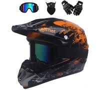 Set di Casco Motocross per Adulti, Con Guanti Occhiali Maschera, Casco Integrale per Gioventù Bambini MTB Fuoristrada, Casco da Go Kart, Casco da Corsa ATV MX Downhill Quad Dirt Bike Enduro(Color:Brow