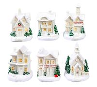 Set di Case del Villaggio di Natale in Resina, 6 Pezzi | Mini paesaggio da sogno Decor House Paesaggio in miniatura per regalo di festa per l'home office