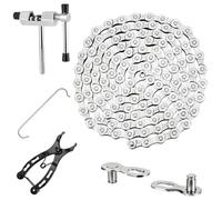 Set di catene per bicicletta premium 6/7/8 scomparti, 1/2 x 3/32" (116 maglie). Questo set di catene per bicicletta include frantumatore, pinza per arti e lucchetto a catena, la soluzione completa per