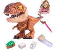 Set di cause per la matita di dinosauro, 5 su 1 set di articoli di cartoleria comprende sovrano, matita, affiliatore, macchina vincolante, seta di cartoleria per ragazzi e ragazze della cancellazione