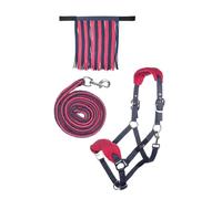 Set di cavezza con moschettone e frangia per mosche, 9539, grigio/rosa