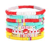 Set di cavigliere per uomini Preppy Bracelets Colorful Heart Star Polymer Beaded Pearl Clay Stackable Charm Kidcore Esthetic Summer Beach Layering Bracelets Jewelry For Bracciale con nome