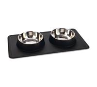 Set Di Cena Beeztees In Silicone Inox DEX Nero Per Cani 2x350ml, 44,5x23cm