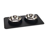 Set Di Cena Beeztees In Silicone Inox DEX Nero Per Cani 2x350ml, 44,5x23cm