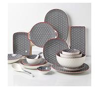 Set di cena elegante per ristoranti di lusso e casa, set per cena in ceramica, set di stoviglie in porcellana da 50 pezzi | Ciotola di cereali e bistecca set per la raccolta di famiglie e gli
