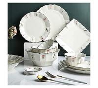 Set di cena elegante per ristoranti di lusso e casa, set per la cena in ceramica, set di stoviglie in porcellana da 38 pezzi | Ciotola di cereali e piatto di bistecca per la raccolta familiare e i