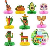 Set di centrotavola messicani a nido d'ape, 9 pezzi, disegni colorati di taco, cactus e maraca per feste Cinco De Mayo, decorazioni da tavola