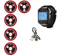 Set di cercapersone wireless, 1 ricevitore e 5 pulsanti di chiamata, sistema di cercapersone ristorante 433 MHz, design portatile impermeabile per l'efficienza del servizio del personale (rosso)