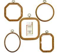 Set di cerchi da ricamo in legno imitato di 5 misure multiple, in plastica, per punto croce, fai da te, cucito, inclusi 16 aghi da cucito con occhio dorato