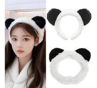 Set di cerchietti per capelli con orecchie di panda, in peluche, per lavare il viso, per la cura della pelle, accessori per capelli per feste a tema Halloween