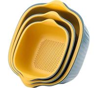 Set di Cestelli di Scarico da 6 Pezzi Set di Filtri E Vaschette di Raccolta 3 Dimensioni Ciotola di Lavaggio E Colino in Plastica per Posizionare E Lavare La Frutta, Blue, 29.3×27×12cm