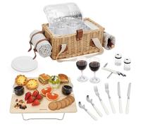 Set di cestini da picnic con mini tavolo pieghevole e set di posate, cestino da picnic per 2 persone con tasche fredde, cestino in vimini con manico, set regalo per picnic, campeggio, feste all'aperto