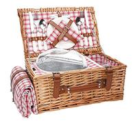 Set di cestini da picnic in vimini per 2 persone, con coperta da picnic impermeabile e grande scomparto refrigerante, cestino da picnic in salice con kit di posate per campeggio, matrimonio (rosso)