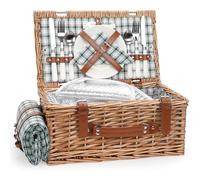 Set di cestini da picnic in vimini per 2 persone, con coperta da picnic impermeabile e grande scomparto refrigerante, cestino da picnic in salice con kit di posate per campeggio, matrimonio (verde)