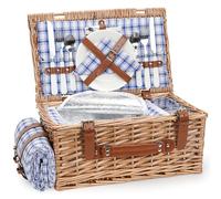 Set di cestini da picnic in vimini per 2 persone, con coperta da picnic impermeabile e grande scomparto refrigerante, cestino da picnic in salice con kit di posate per campeggio, matrimonio (blu)