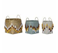 Set di Cestini DKD Home Decor Multicolore Bambù Frange Boho 3 Pezzi