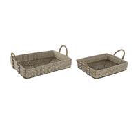 Set di Cestini Home ESPRIT Fibra naturale Naturale Città 41 x 32 x 16 cm