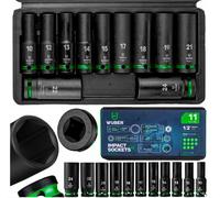 Set di chiavi a bussola, 11 pezzi, 1/2 pollice, 6 bordi, set di chiavi a buss...