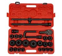 Set di chiavi a bussola, 26-TLG 3/4" e 1", 21-65 mm, 45 pezzi, in acciaio al carbonio, trattati termicamente, nero/rosso, 6 bordi, anti abrasione, con cricchetto, prolunga adattatore valigetta degli