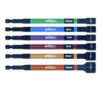 Wiha Set di chiavi a bussola magnetiche 6 pezzi I Codificate a colori I 5,5 - 13 mm I 150 mm extra lunghe I fino a 79 Nm, 1/4 I Set di bussole per avvitatore I Bussole esagonali magnetiche I Bussole p