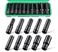 Set di chiavi a bussola da 1/2, 12 pezzi, 6 punti, costruzione robusta, Cr-V, set di bussole Impact Metric da 10 mm a 24 mm, con una gabbia di stoccaggio