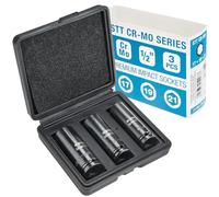 Set di chiavi a bussola da 1/2" composto da 17/19/21 mm in CR-MO per avvitatore a percussione, lunghezza 78mm
