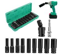 Set di chiavi a bussola da 1/2", set di bussole profonde da 1/2" a lunga portata 8 10 13 14 15 17 19 21 24 mm, più adattatore per punte esagonali da 1/4" e adattatore universale per bussola da 1/2",