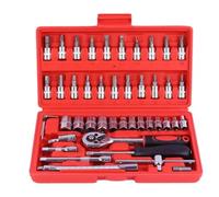 Set di chiavi a bussola da 46 pezzi da 1/4", kit di chiavi Per auto e moto Set di prolunghe(Red)