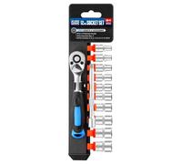 Set di chiavi a bussola metriche da 1/4", impugnatura a cricchetto a 90 denti, chiavi piatte a 6 punti (4-13 mm) e asta di prolunga da 4 pollici, acciaio CR-V