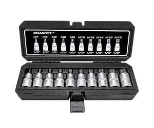 Set di chiavi a bussola XZN multi-dente con bit 1/2", 10 pezzi, M4, M5, M6, M8, M9, M10, M12, M14, M16, M18